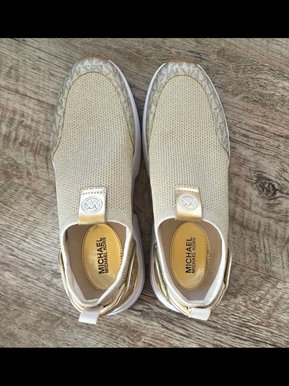 Michael Kors Muse Metallic Gold Knit Slip On Sneakers Sz 9 - Picture 6 of 7